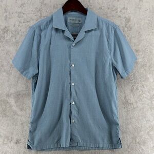 Abercrombie & Fitch Linen Blend Blue Short-Sleeve Button-Down Shirt Size M